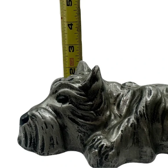 Vintage Scottish Terrier Scottie Dog Chalkware Painted Silver Statue Figurine - Picture 6 of 13